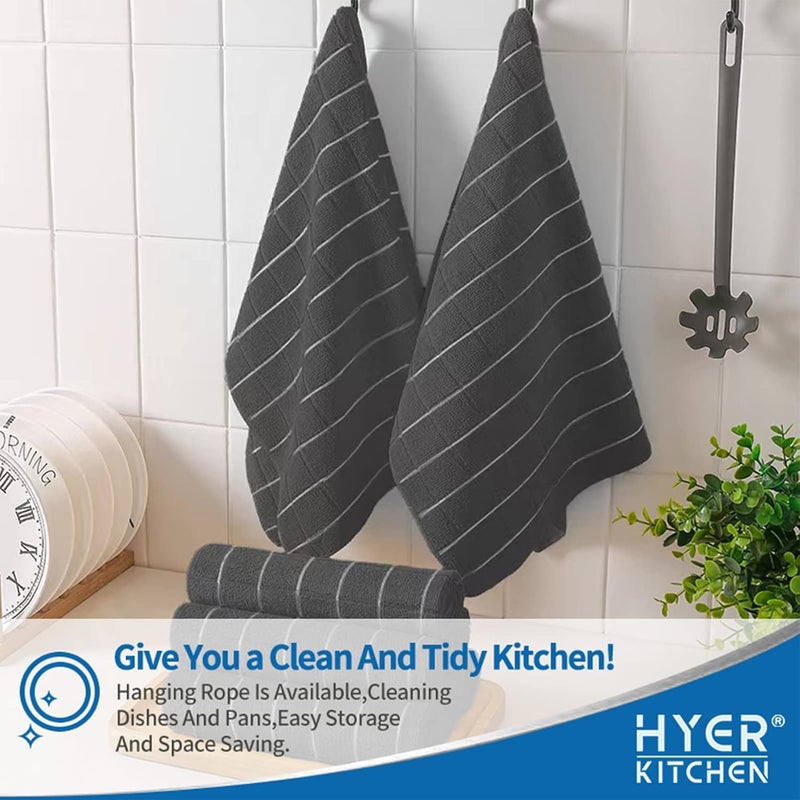 HYER KITCHEN Microfiber Dish Towels - Soft, Super Absorbent and Lint Free Kitchen Towels - 8 Pack (Lattice Designed Black Colors) - 26 x 18 Inch… - Image 5