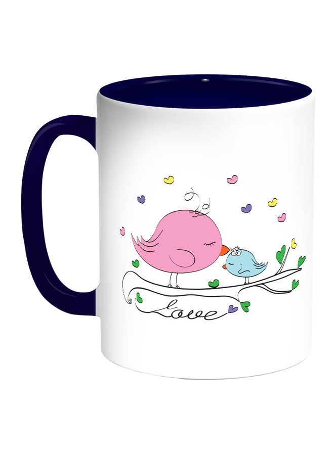 Love Birds Printed Coffee Mug Blue/White/Pink 11ounce