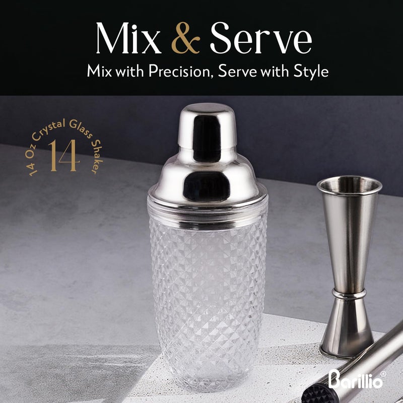 Barillio 14 oz Glass Cocktail Shaker | Cobbler Mixer with Built-In Strainer, Leak-Proof Clear Martini Shaker for Single-Serve Drinks - Image 4