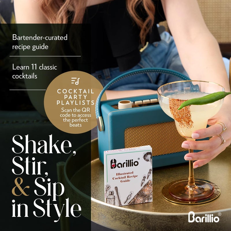 Barillio 14 oz Glass Cocktail Shaker | Cobbler Mixer with Built-In Strainer, Leak-Proof Clear Martini Shaker for Single-Serve Drinks - Image 5
