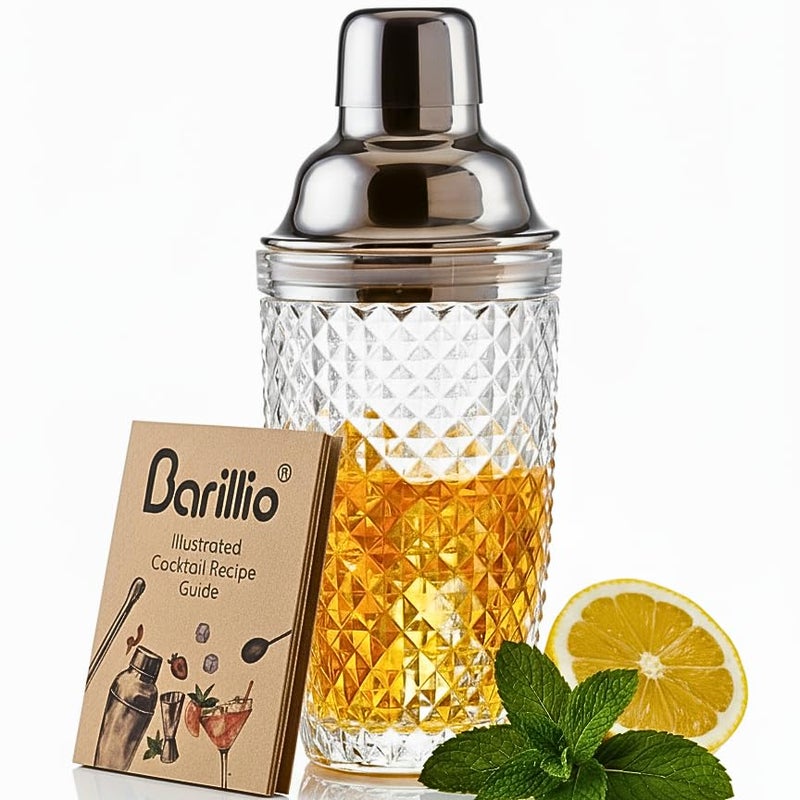 Barillio 14 oz Glass Cocktail Shaker | Cobbler Mixer with Built-In Strainer, Leak-Proof Clear Martini Shaker for Single-Serve Drinks - Image 1