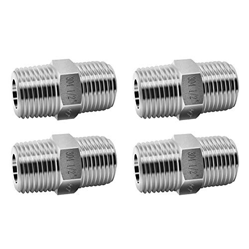 Horiznext npt 1/2 stainless steel hex pipe fitting, 3/4 inch O.D. male thread cast adapter connects gas hose air line pvc water pipe, for valve shower faucet tube coupler extension.(4 pcs) - Image 1