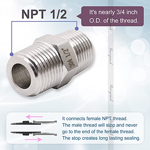 Horiznext npt 1/2 stainless steel hex pipe fitting, 3/4 inch O.D. male thread cast adapter connects gas hose air line pvc water pipe, for valve shower faucet tube coupler extension.(4 pcs) - Image 2