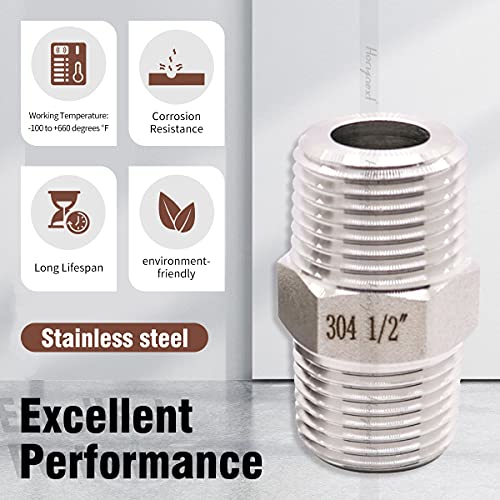 Horiznext npt 1/2 stainless steel hex pipe fitting, 3/4 inch O.D. male thread cast adapter connects gas hose air line pvc water pipe, for valve shower faucet tube coupler extension.(4 pcs) - Image 3
