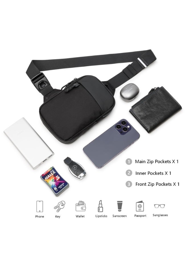 Mini Sling Bag for Men and Women, Small Crossbody Bag Trendy, Casual Waterproof Phone Chest Bag for Runner Travel, Black, Small, Sling Backpacks - Image 5