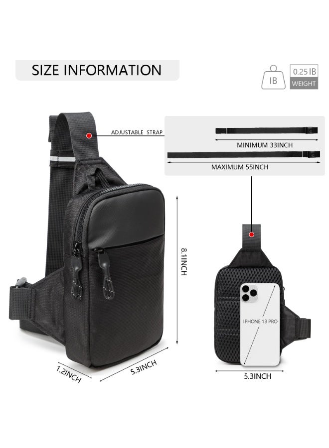 Mini Sling Bag for Men and Women, Small Crossbody Bag Trendy, Casual Waterproof Phone Chest Bag for Runner Travel, Black, Small, Sling Backpacks - Image 4