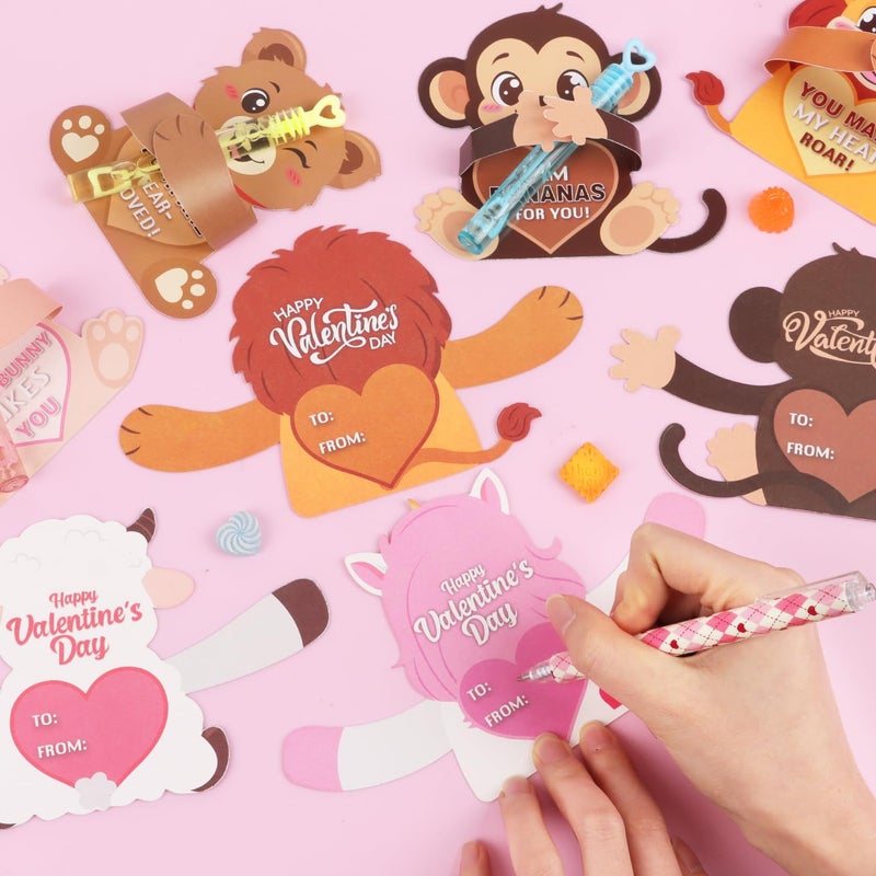 CCINEE 48pcs Animal Valentines Day Candy Holder Gift Cards, Cute Valentine Craft Greeting Cards Bulk for School Gifts Exchange Classroom Prize Party Favors - Image 4