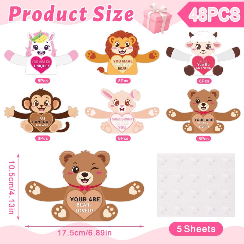 CCINEE 48pcs Animal Valentines Day Candy Holder Gift Cards, Cute Valentine Craft Greeting Cards Bulk for School Gifts Exchange Classroom Prize Party Favors - Image 2