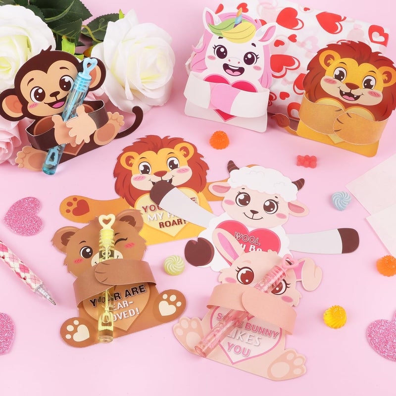 CCINEE 48pcs Animal Valentines Day Candy Holder Gift Cards, Cute Valentine Craft Greeting Cards Bulk for School Gifts Exchange Classroom Prize Party Favors - Image 5