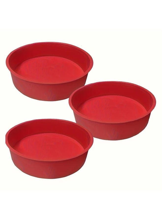 3pcs 8 Inch Red Round Silicone Cake Pans Non Stick Baking Molds for Cheesecake Chocolate Cakes - Image 1