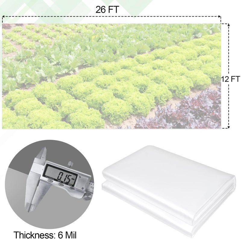 ToLanbbt 12 x 26 FT Clear Greenhouse Plastic Sheeting, 6 Mil Polyethylene Film Heavy Duty, Water Sun Frost Wind Dust Resistant Winter Hoop House Toughness Plastic Cover for Farming, Gardening, Agriculture, DIY - Image 2