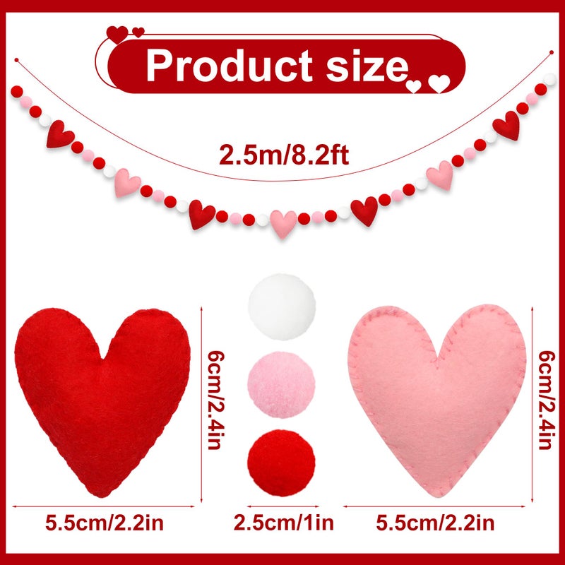 peony man 8.2Ft Valentines Day Felt Ball Garland Pre-Strung Valentines 3D Heart Hanging Banner Red Pink White Pom Pom Garland Decorations for Valentine Party Wedding Anniversary Home Wall Indoor Outdoor Decor - Image 2