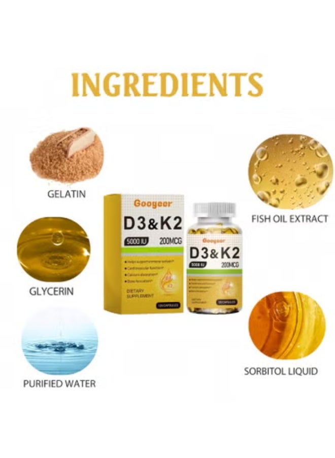 K2 Vitamin D3 & K2, 5,000 IU/200 mcg 120 Veg Capsules - Image 4
