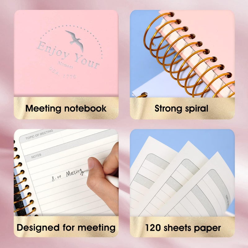 FLYING EAGLE Meeting Notebook for Work with Action Items 240 pages Meeting Planner Organizer for Office Meeting Agenda Book Spiral Meeting Notes Notebook for Women Men, A4 Pink - Image 4