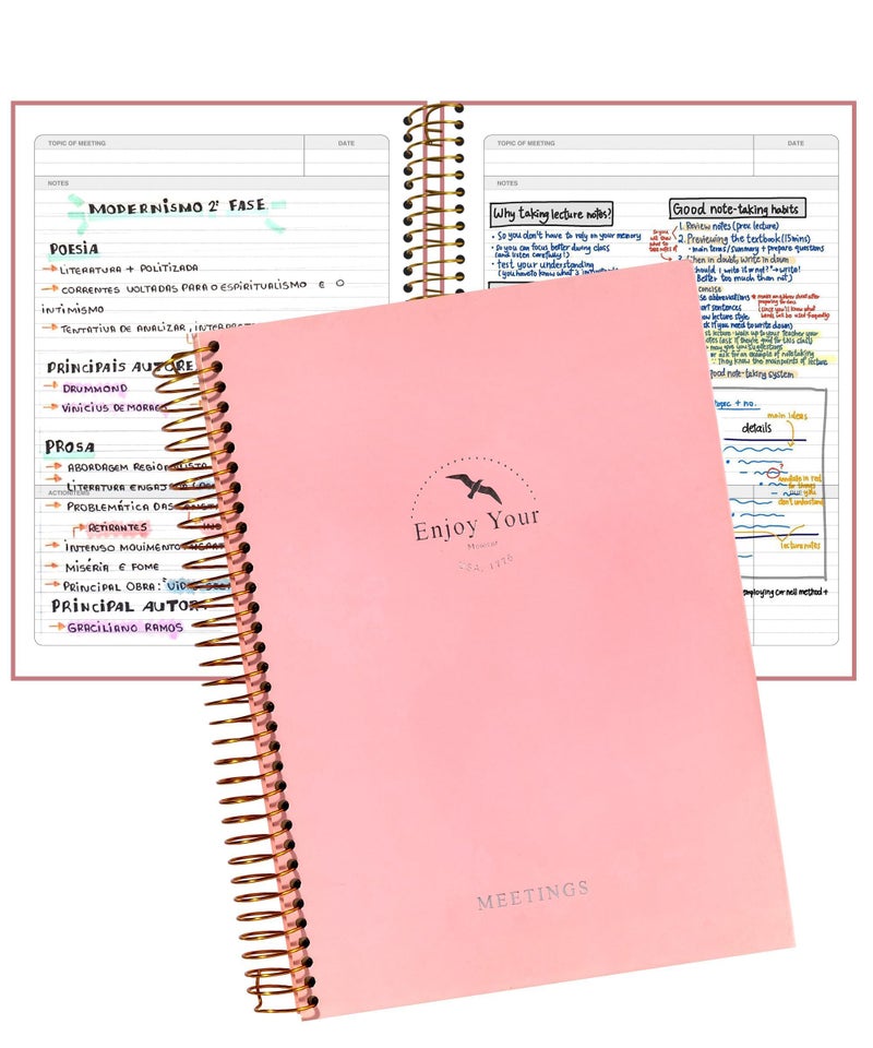 FLYING EAGLE Meeting Notebook for Work with Action Items 240 pages Meeting Planner Organizer for Office Meeting Agenda Book Spiral Meeting Notes Notebook for Women Men, A4 Pink - Image 3