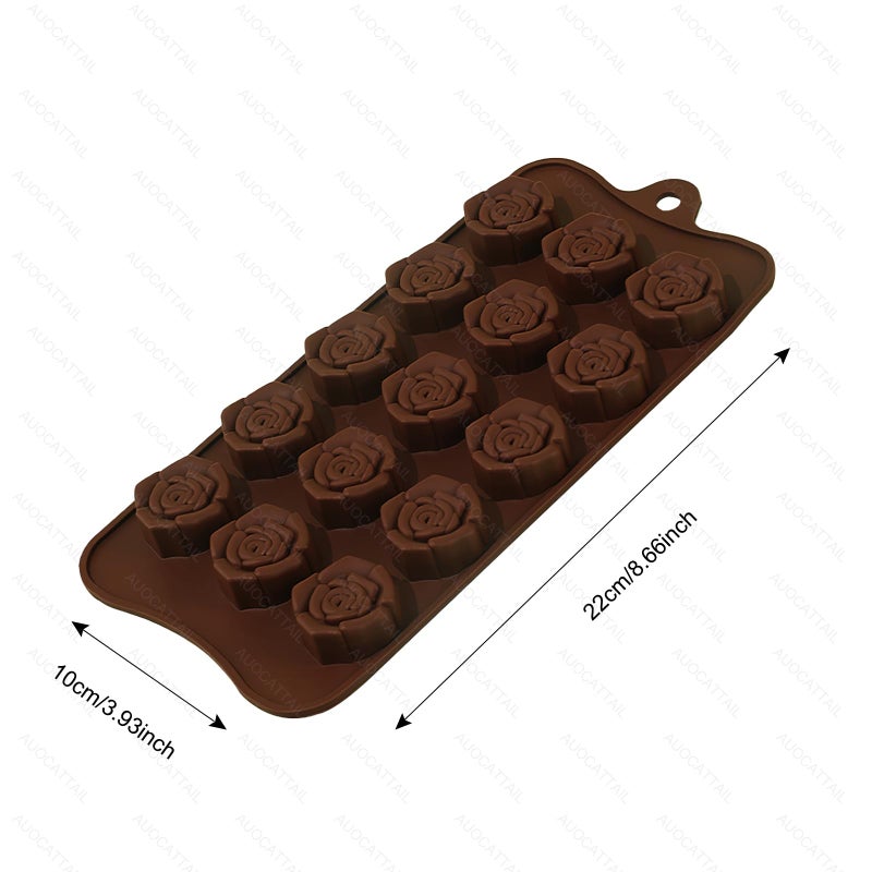 AUOCATTAIL 2 Pcs Rose Silicone Molds 15 Cavity Mini Rose Shape Candy Chocolate Silicone Mold for DIY Cakes Flower Cookies Chocolate Mousse Ice Cream Making Valentine's Day Cake Decoration Party Mold - Image 5