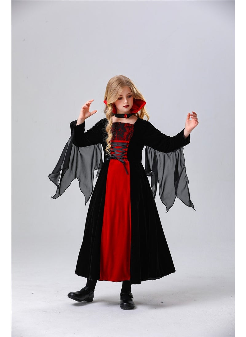 xppier Halloween Royal Vampire Costume Girls for Halloween Dress Up Party, 130cm - Image 3