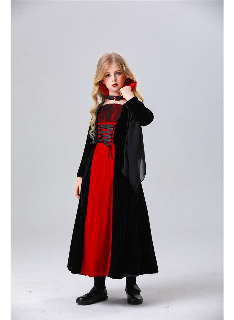 xppier Halloween Royal Vampire Costume Girls for Halloween Dress Up Party, 130cm - Image 4