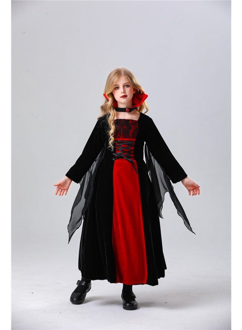 xppier Halloween Royal Vampire Costume Girls for Halloween Dress Up Party, 130cm - Image 2