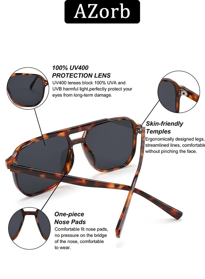 AZorb Retro Aviator Sunglasses Men Women Gradient Lens Fashion Men's Sunglasses Tinted Polarized Sun Glassess Mens Ladies Square 70s Sunglass for UV400 Protection Shades Black - Image 3