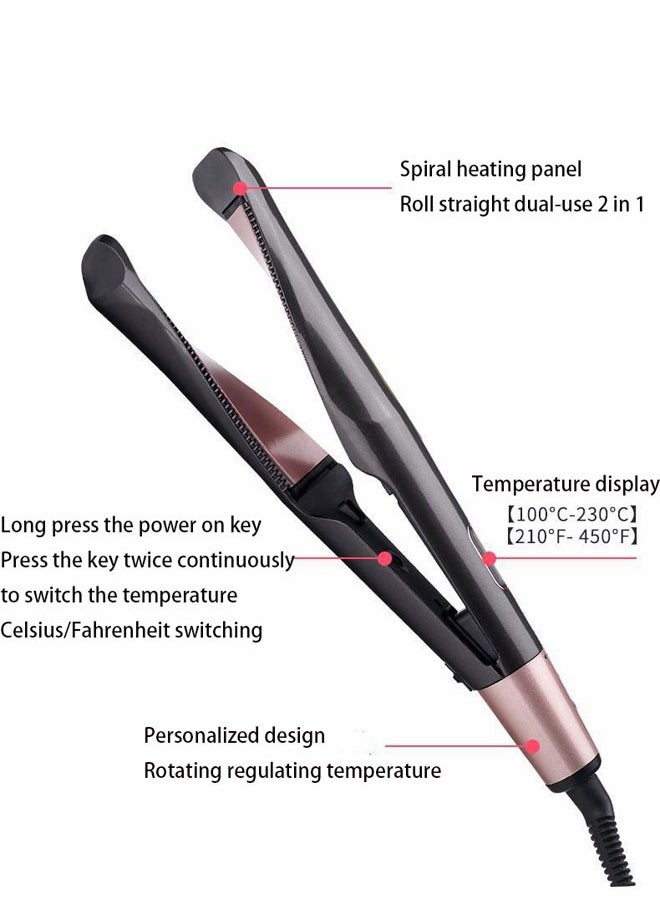 Generic - Hair Straightener and Curler 2 in 1 Twist Straightening Curling Iron Professional Negative Ion Flat Iron with Adjustable Temp for All Hair Types Instant Heating Dual Voltage - Image 1