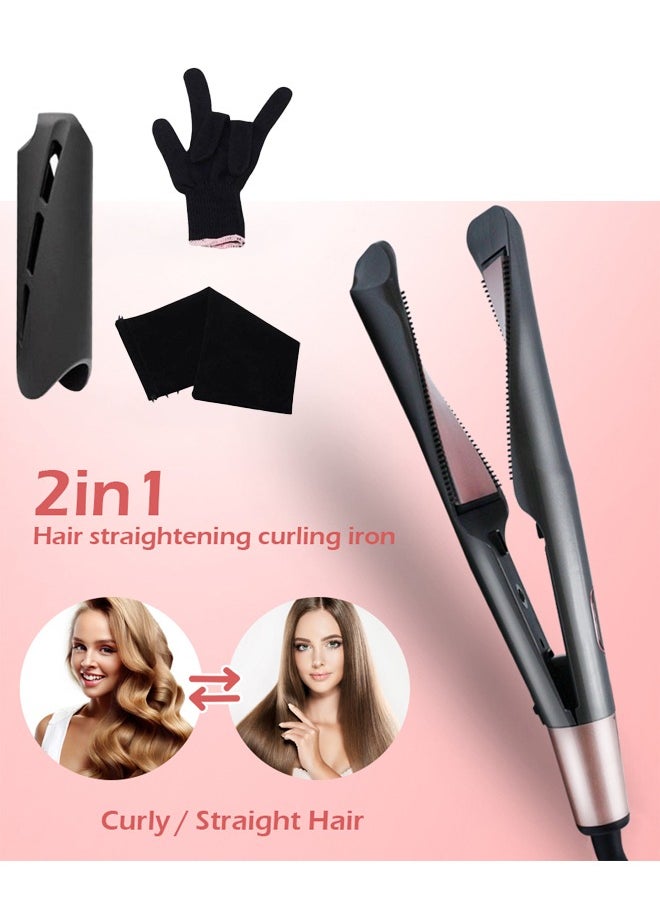 Generic - Hair Straightener and Curler 2 in 1 Twist Straightening Curling Iron Professional Negative Ion Flat Iron with Adjustable Temp for All Hair Types Instant Heating Dual Voltage - Image 1