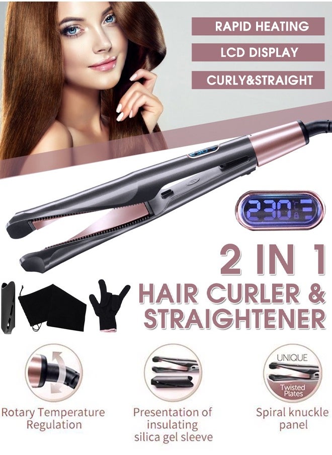 Generic - Hair Straightener and Curler 2 in 1 Twist Straightening Curling Iron Professional Negative Ion Flat Iron with Adjustable Temp for All Hair Types Instant Heating Dual Voltage - Image 1