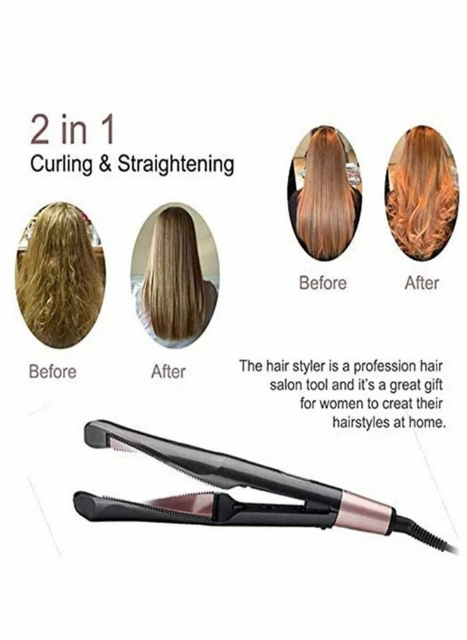 Generic - Hair Straightener and Curler 2 in 1 Twist Straightening Curling Iron Professional Negative Ion Flat Iron with Adjustable Temp for All Hair Types Instant Heating Dual Voltage - Image 1