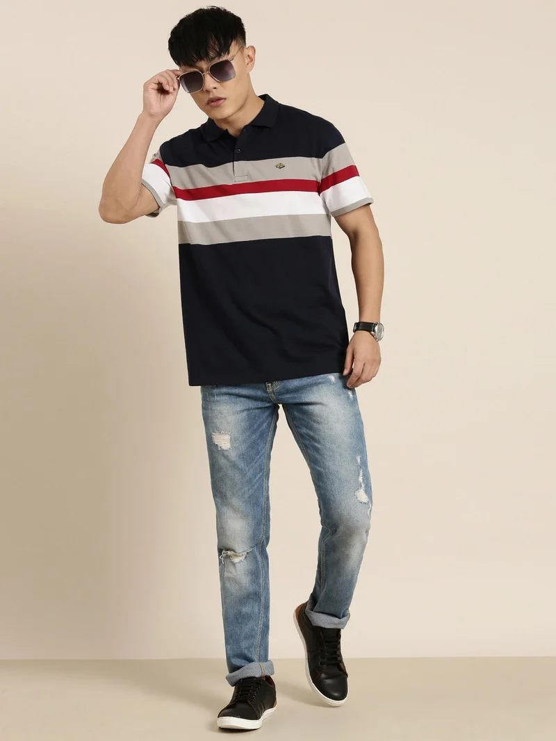 Joven  Navy Blue Striped Polo T-Shirt for Men for Men | Best Price UAE