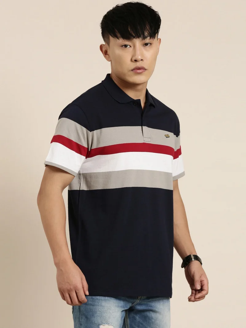 Joven  Navy Blue Striped Polo T-Shirt for Men for Men | Best Price UAE