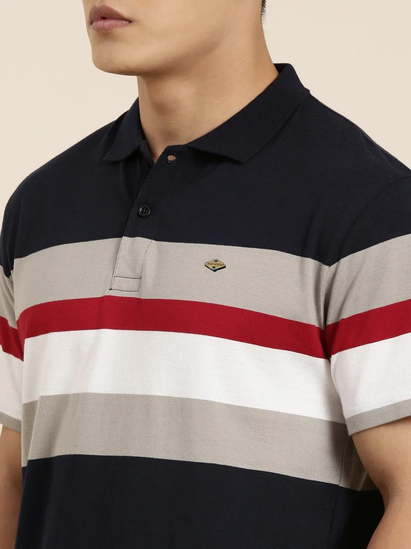 Joven  Navy Blue Striped Polo T-Shirt for Men for Men | Best Price UAE