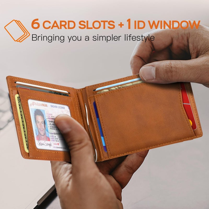 RUNBOX Genuine Leather Slim Wallet for Men RFID Blocking Bifold Minimalist Front Pocket Mens Wallet with Money Clip Thin Gift Box - Image 2