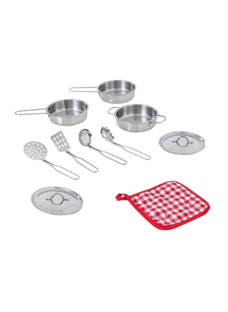Little Chef مجموعة أدوات مطبخ من الفولاذ المقاوم للصدأ، مجموعة ألعاب طبخ - Image 4