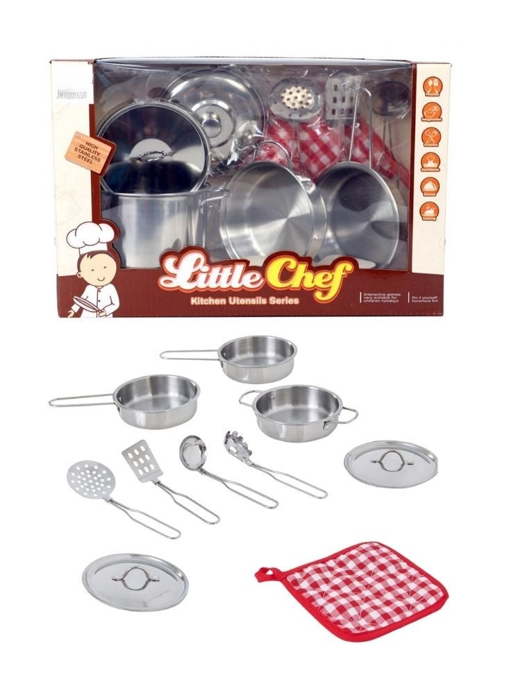 Little Chef مجموعة أدوات مطبخ من الفولاذ المقاوم للصدأ، مجموعة ألعاب طبخ - Image 2