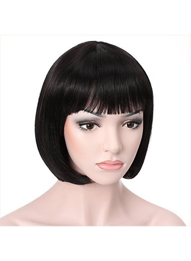 OneDor 10" Short Straight Hair Flapper Cosplay Costume Bob Wig (Black) - Image 1