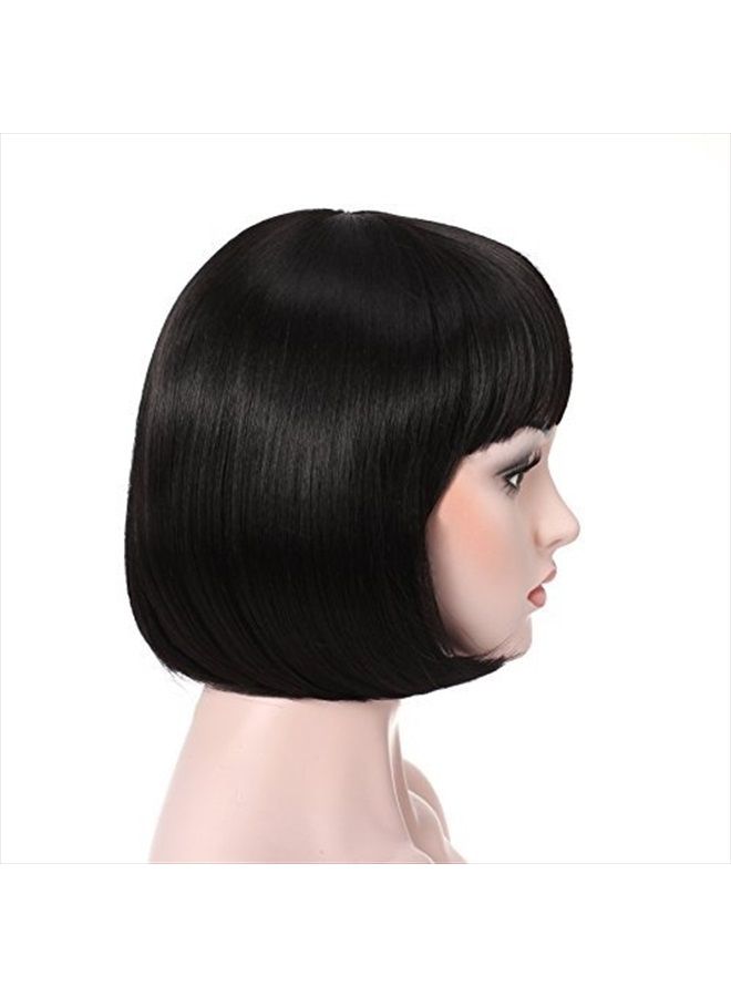 OneDor 10" Short Straight Hair Flapper Cosplay Costume Bob Wig (Black) - Image 2