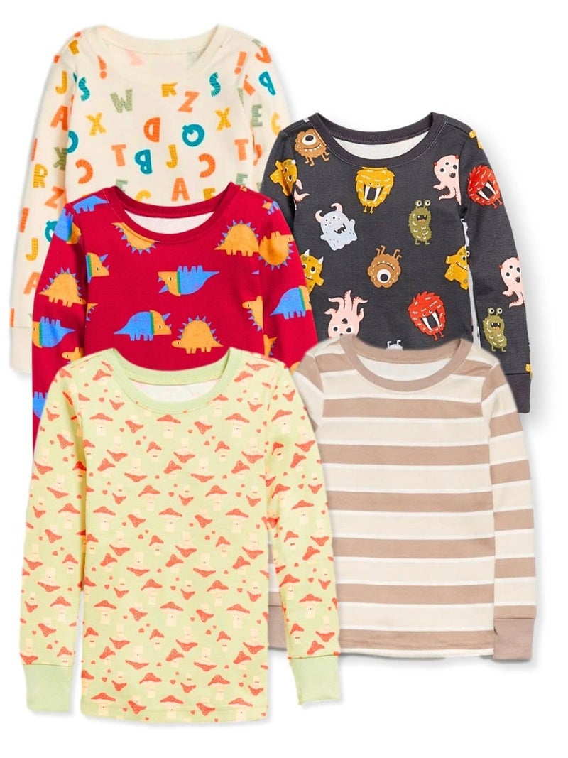 TuddyBuddy Baby Boy's 100% Organic Cotton Ribbed Long Sleeves Tops/T-Shirt (3 Months-6 Months, Pack of 5, Assorted) - Image 1
