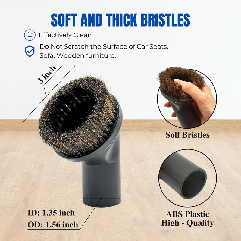 VACEXT 1-3/8'' Vacuum Brush Attachments for Shark, Miele & Most Canister/Handheld Vacuums - Crevice Tool, Upholstery & Horsehair Dusting Brushes - Pet Hair Removal Tool Attachment - Image 4