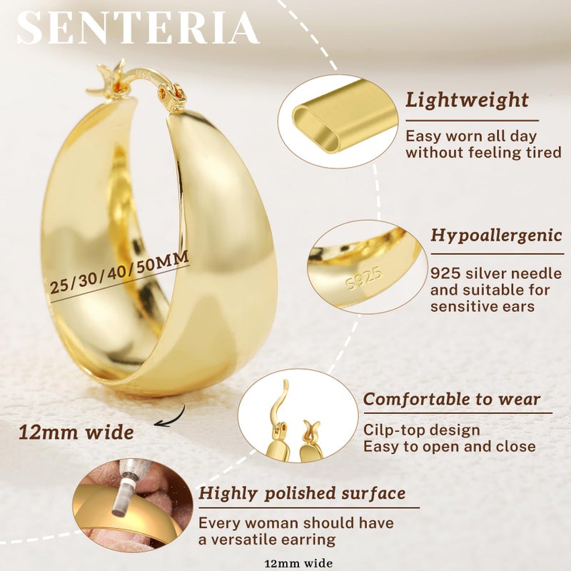 Senteria Thick Chunky Gold Plated Hoop Earrings for Women Hypoallergenic 14K Gold Plated Hoop Earrings Lightweight Big Large Gold Hoops Earring for Women 30 MM - Image 3