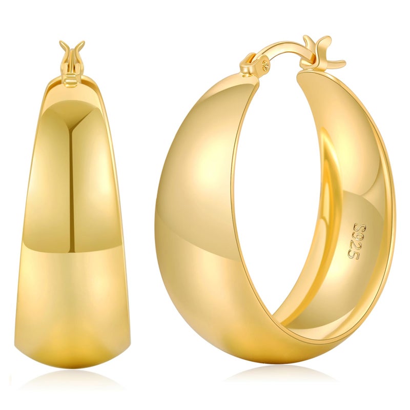 Senteria Thick Chunky Gold Plated Hoop Earrings for Women Hypoallergenic 14K Gold Plated Hoop Earrings Lightweight Big Large Gold Hoops Earring for Women 30 MM - Image 1