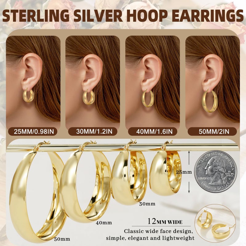 Senteria Thick Chunky Gold Plated Hoop Earrings for Women Hypoallergenic 14K Gold Plated Hoop Earrings Lightweight Big Large Gold Hoops Earring for Women 30 MM - Image 4