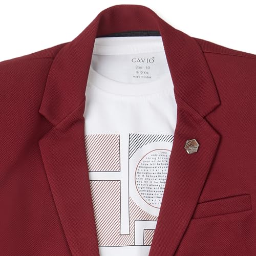 CAVIO Boys Maroon Regular Fit Printed Cotton Blazer and T-Shirt - Image 4
