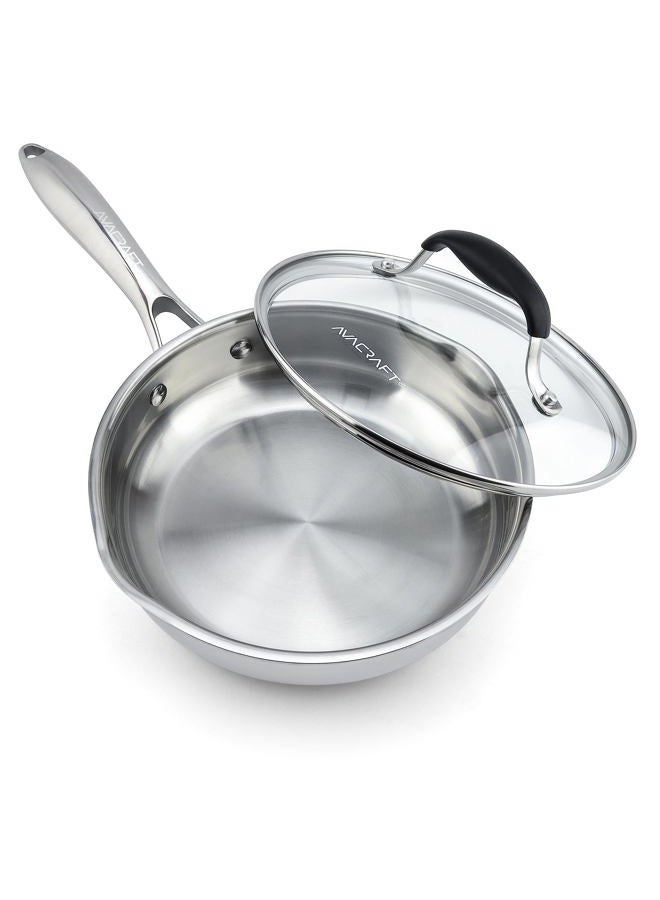 AVACraft 8 Inch Tri-Ply Stainless Steel Frying Pan with Lid, Side Spouts, Induction Pan, Versatile Stainless Steel Skillet, Fry Pan in our Pots and Pans, Cooking Pan (Tri-Ply Stainless Steel, 8 Inch) - Image 1