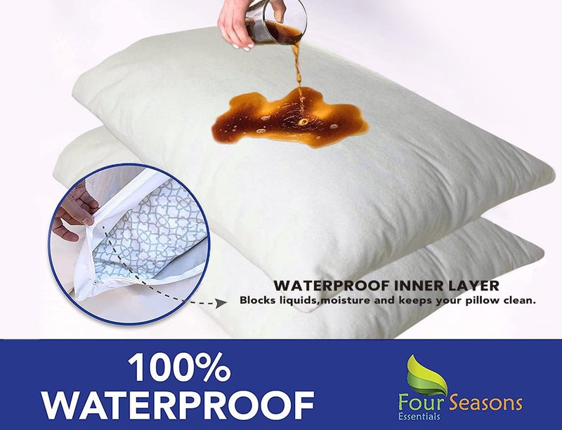 Four Seasons Essenti Standard Pillow Protectors (Set of 2) - Pillow Cover Waterproof Hypoallergenic Dust Proof Zippered Encasement- Cotton Terry  - Image 5