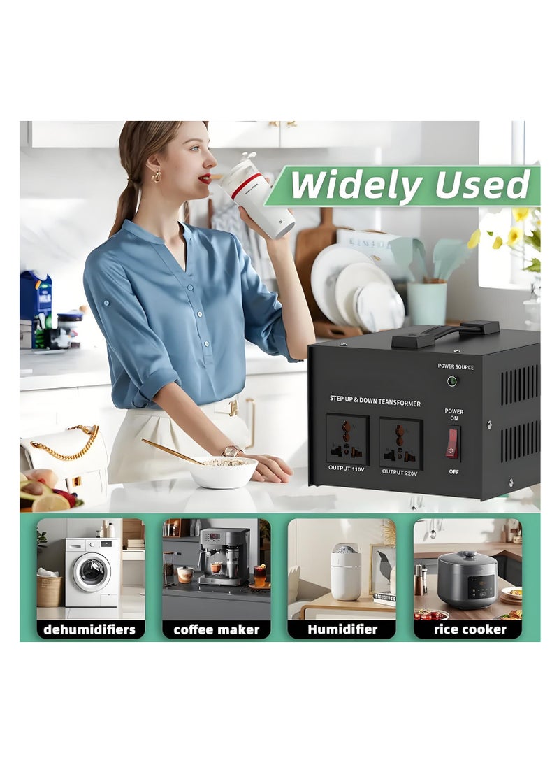 McDou Voltage Converter Transformer, 110-120V & 220-240V Power Converter, Boost/Buck Transformer with Resettable Circuit Breaker Protection, Universal Outlet, Compact Size for Home Use - Image 2