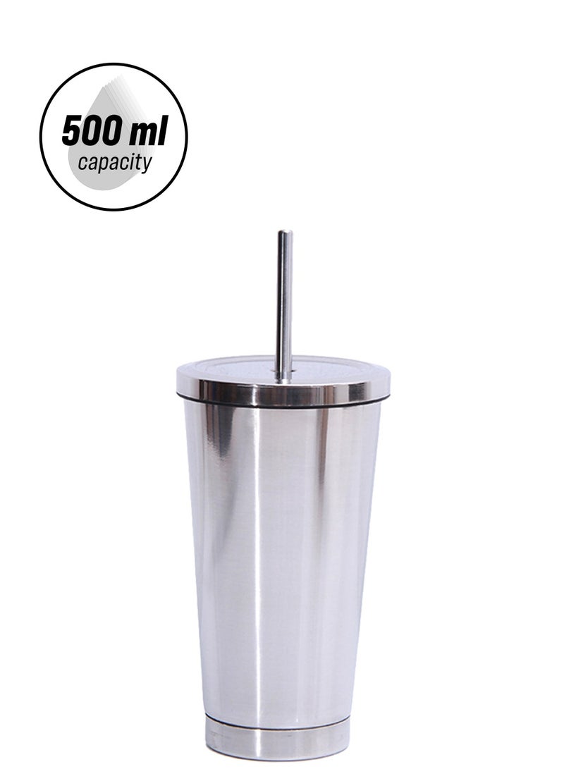 إسكدنيا ترمس عازل للحرارة للمشروبات الساخنة والباردة مزوّد بماصّة فضي 17.8x10سم - Image 1