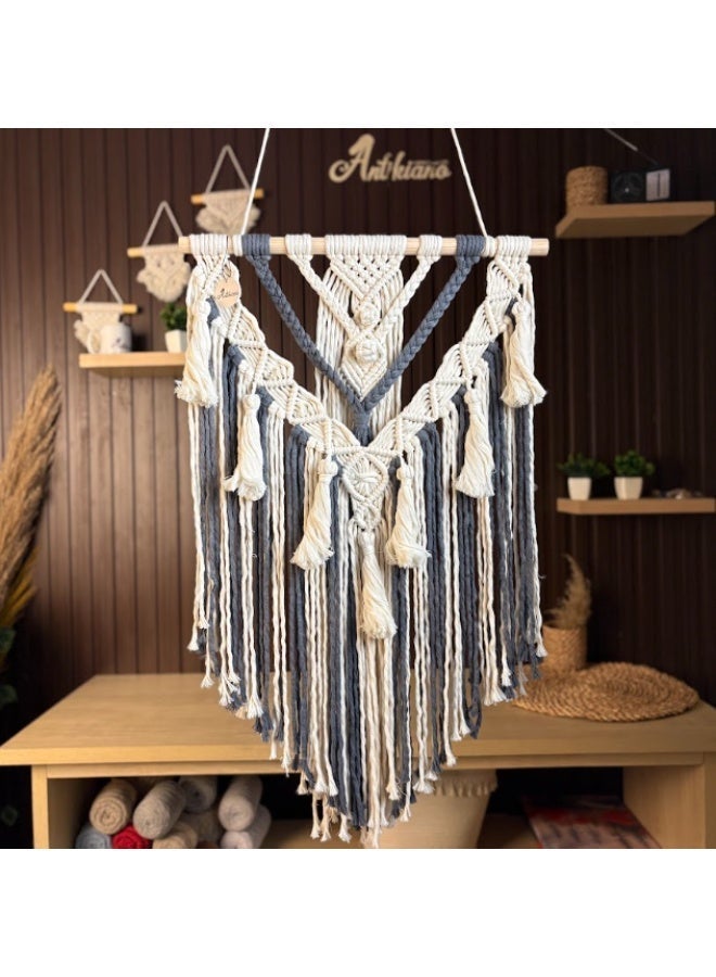 انتيكيانو مكرمية جدارية للتعليق على الحائط، ديكور عصري بوهيمي 70x40 سم - Image 1