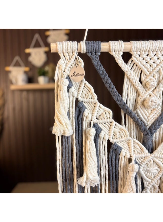 انتيكيانو مكرمية جدارية للتعليق على الحائط، ديكور عصري بوهيمي 70x40 سم - Image 2