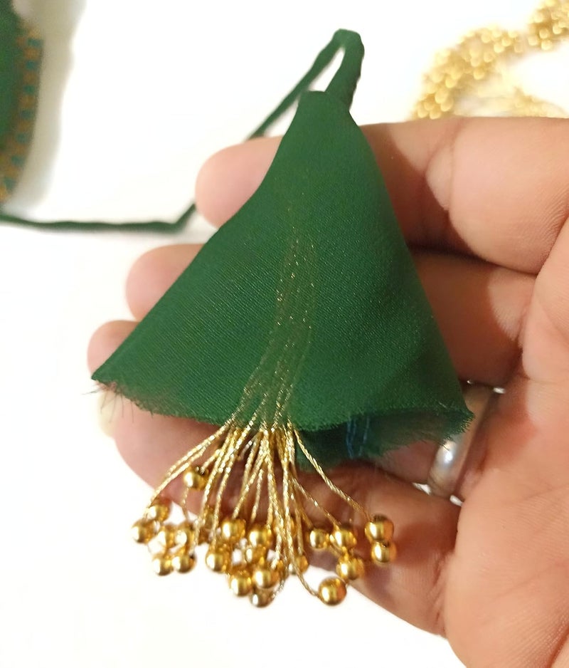 Haoser Latkan Multi Purpose Handmade Pearl Bunch Tassles, Jewelry, Fabric Fringe Beads for Decorating Crafting (Pearl White, Golden) - Image 4