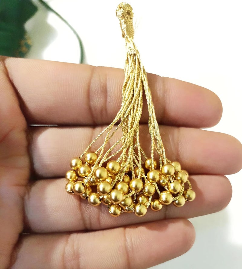 Haoser Latkan Multi Purpose Handmade Pearl Bunch Tassles, Jewelry, Fabric Fringe Beads for Decorating Crafting (Pearl White, Golden) - Image 2